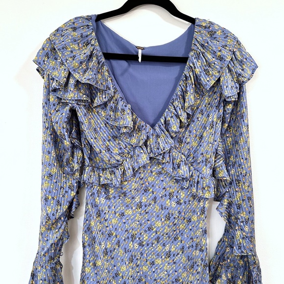 Free People Long Sleeve Empire Mini Dress Blue Size 2 - Picture 6 of 13